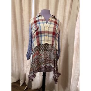 Ali Miles Women's 2X Patchwork Plaid Floral Print Tunic Shirt Dress